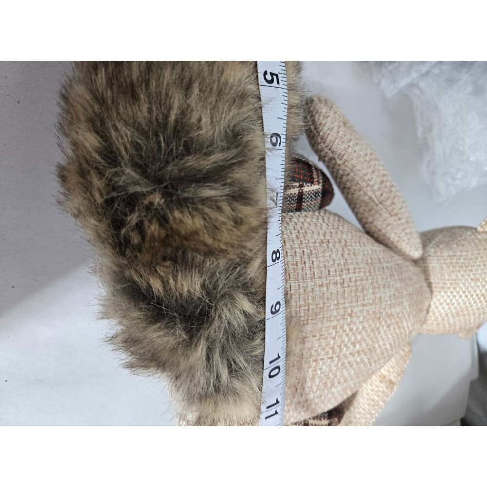 Rustic Fabric Squirrel Doorstop/ Shelf Sitter with Faux Fur Tail & Plaid Accents - Picture 9 of 11